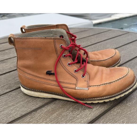 Lacoste Men's Tan Leather Boots with Red Laces - Picture 4 of 7